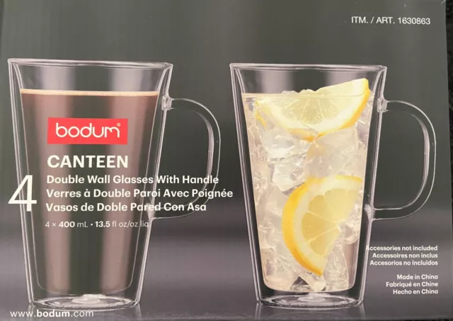 Bodum Canteen Double Wall Mugs 4-pc Set Dishwasher Microwave Safe Heat Resistant