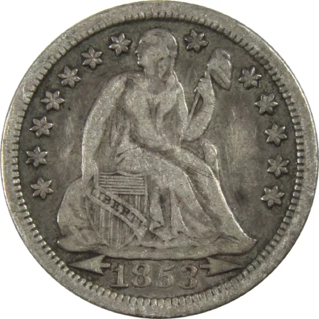 1853 Arrows Seated Liberty Dime F Fine Silver 10c Coin SKU:I12261