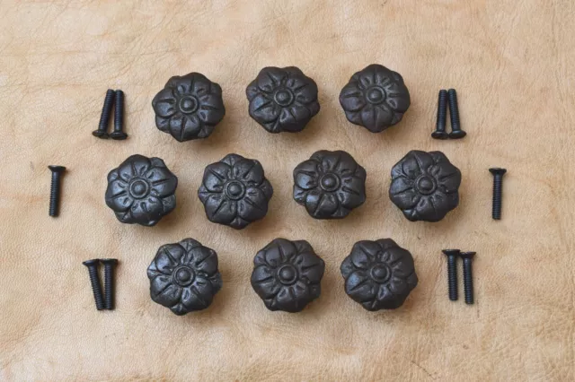 Vintage Cast Iron Knob Flower shape Door Drawer Cabin handle cupboard knobs 10pc