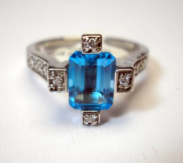 Est. 2.25 ct Genuine Blue Topaz Diamond 14K White Solid Gold Ring Was $750 Video