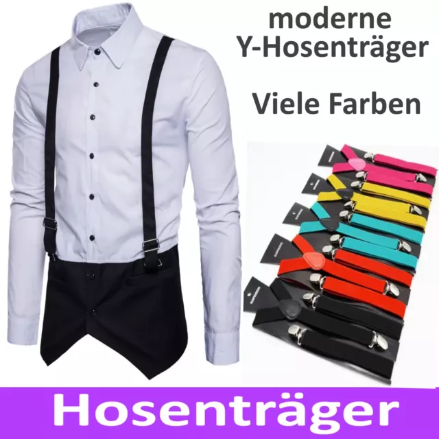 Hosenträger Herren Damen Hosen Y Träger 3-Clip Farbig Bunt verstellbar elegant