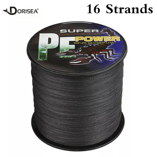 16 Strand 100M-2000M Black Hollow pe Dynema Braided Fishing Line 20lbs-500lbs