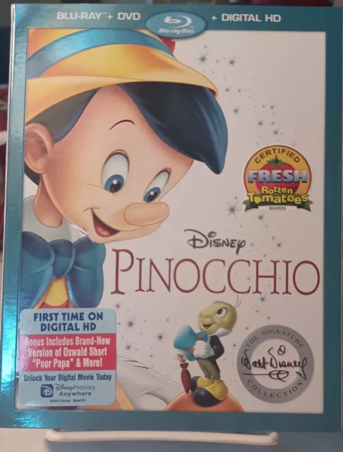 Pinocchio W/Slip-Cover Blu-Ray & Dvd Disney Signature Collection *No Digital*