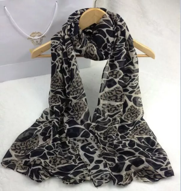 Women Muslim Scarves Printed Voile Long Wide Tudung Leopard Shawl