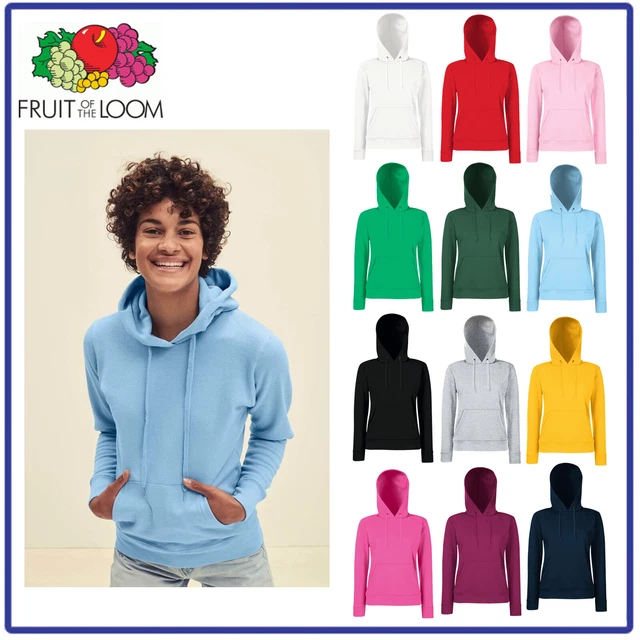 FELPA DONNA con CAPPUCCIO tasche ragazza tuta FRUIT OF THE LOOM cotone colorata