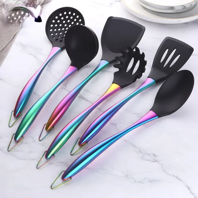 1-7PCS/Set Cooking Tool Utensils Non-stick Soup Ladle Spatula Steel Handle