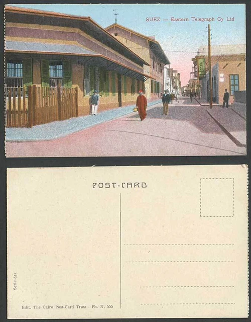 Ägypten alte farbige Postkarte SUEZ Eastern Telegraph Cy Ltd Straßenszene Serie 652