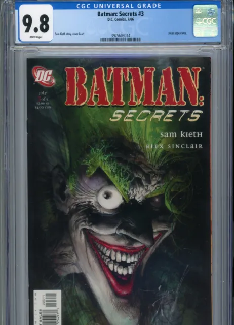 Batman Secrets #3 Mt 9.8 Cgc White Pages Joker App. Sam Kieth Story Cover And Ar