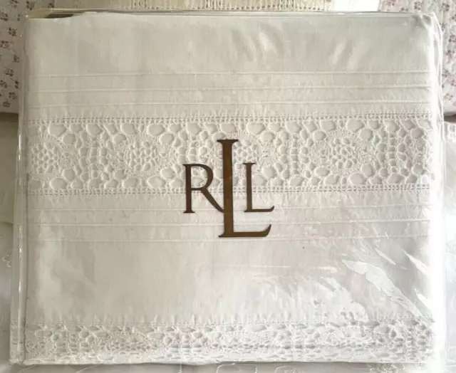 NEW Ralph Lauren Home Lake Crochet White Queen Flat Sheet French Country Cottage