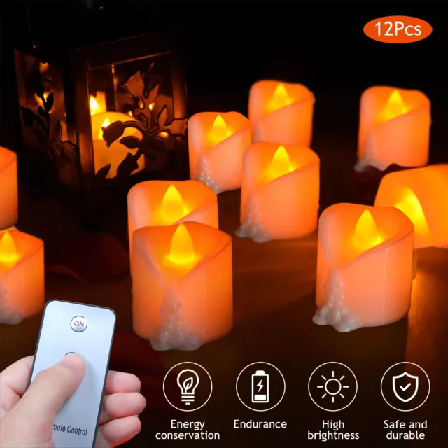 12x Flickering Led Tea Lights Candles FLAMELESS Battery Operated XMAS w/Remote