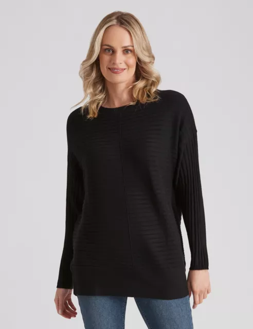 RIVERS - Womens Jumper - Long Winter Sweater Black Pullover Ribbed Centre Seam