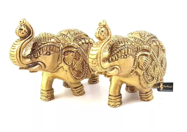 Handgefertigt Ethnisch Messing Elefant Paar Für Heim Dekor Prunkstück Set Mit 2