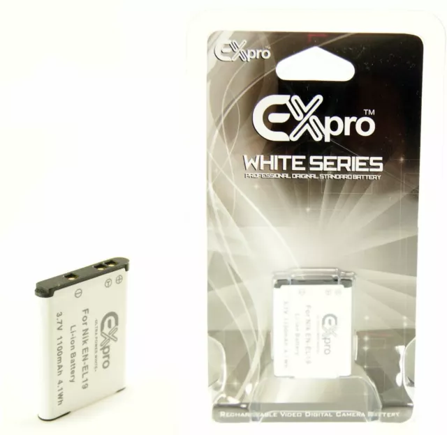 Ex-Pro® White Batterie de remplacement EN-EL19 ENEL19 for Nikon CoolPix Cameras