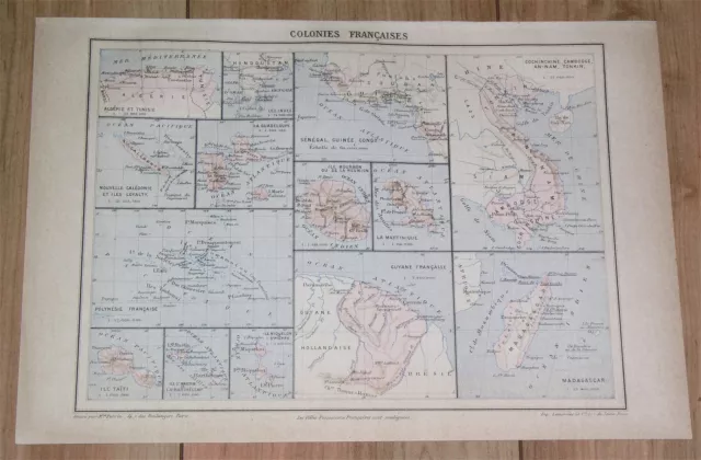 1887 Antique Map Of French Colonies Africa Indochina Vietnam India America