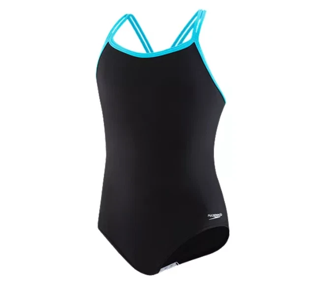 Speedo Girls one Piece  Swimsuit Swimwear Bikini back cross Size 16 in black