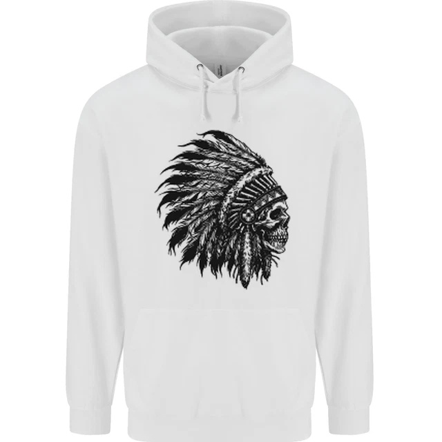 Indian Skull Headdress Biker Motorbike Mens 80% Cotton Hoodie