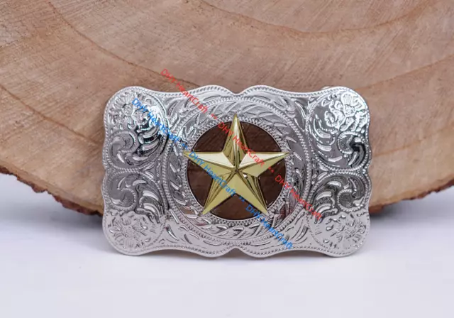 Western Cowboy Cowgirl Sliver Glod Texas Ranger Star Rodeo Huge Belt Buckle