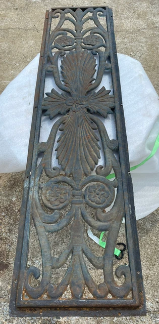 Vintage Art Deco & Stars Design Cast Iron Park Bench Back part Heavy Salvage
