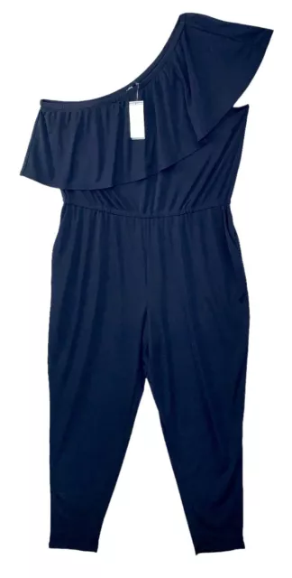 Lauren Ralph Lauren One Shoulder Jumpsuit Womens 2XL Navy Stretch NWT $150