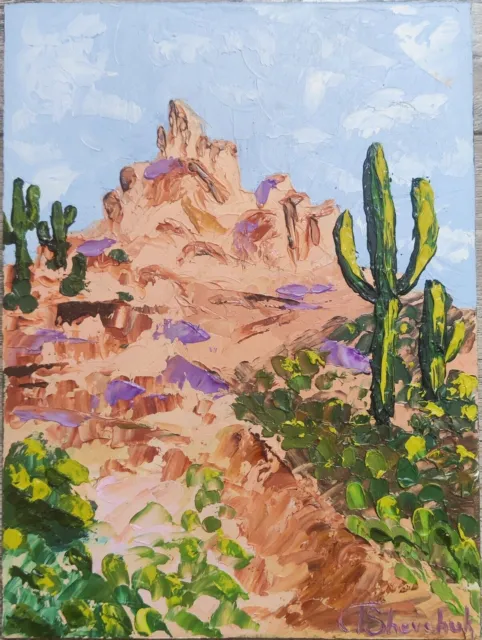 Peinture à l'huile originale désert Arizona paysage Cactus ciel peint à la...