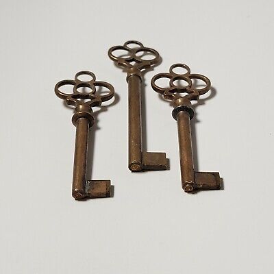 3 Vtg Ornate Uncut Brass Unfinished Manufacturing Skeleton Keys 2.75" - 3.25" 3