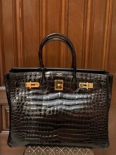 Hermès Birkin 50 Shiny Braise Porosus Crocodile Palladium Hardware