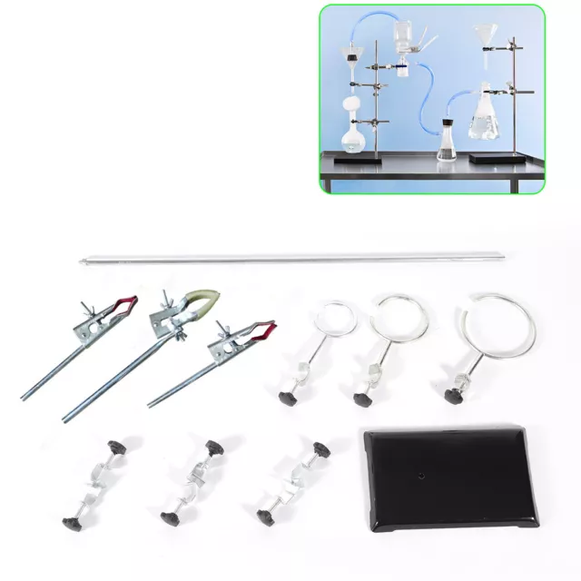Iron Laboratory Stands +9x Laboratory clips Clamp Flask Holder Lab Stand Set New