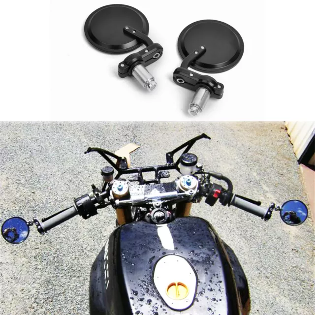 Motorcycle 3" Round 7/8 Handle Bar End Rear Side Mirror For Street Bikes Cruiser