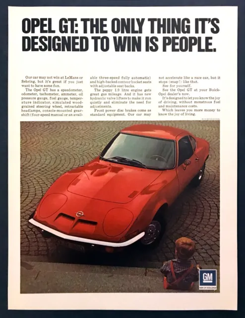 1971 Opel GT Coupe photo "Designed to Win People" vintage print ad