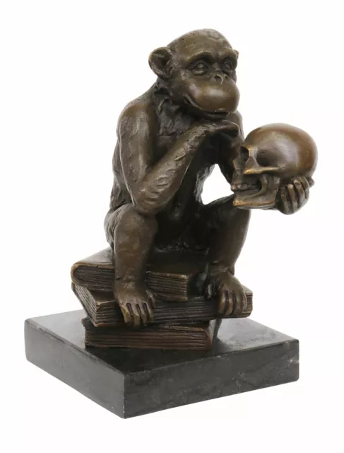 Escultura de bronce mono monkey calavera Darwin estilo antiguo figura estatua