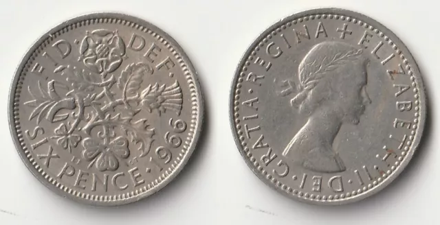 1966 Great Britain sixpence coin