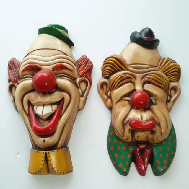 Holland Mold Clowns 2 Hand Painted Stained Plaques Wall Hanging Art Pair 15 Inch 2