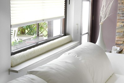 Urhome Paraspifferi in lana vergine per finestre Protezione da rumore e correnti d'aria 80 cm grigio gancio & anello Guarnizione autoadesiva per porta Isolamento porta unilaterale 