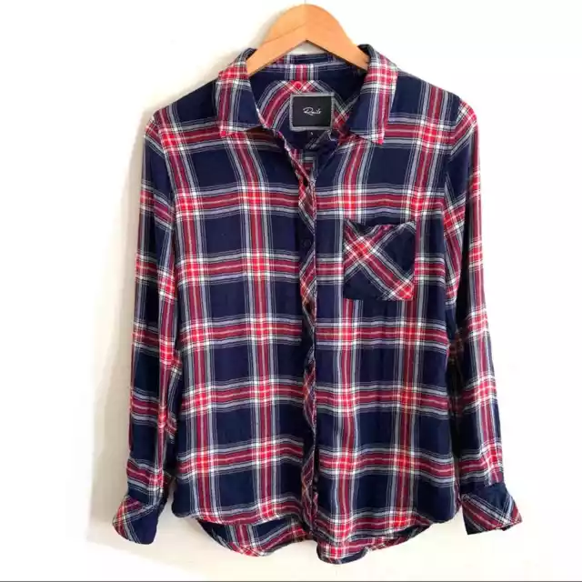 Rails Red Navy Plaid Hunter Flannel Button Down Shirt Shacket Small