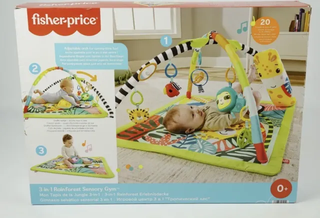 Fisher-Price 3-in1 Rainforest Sensory Gym Baby Activity Playmat Toy Sounds New