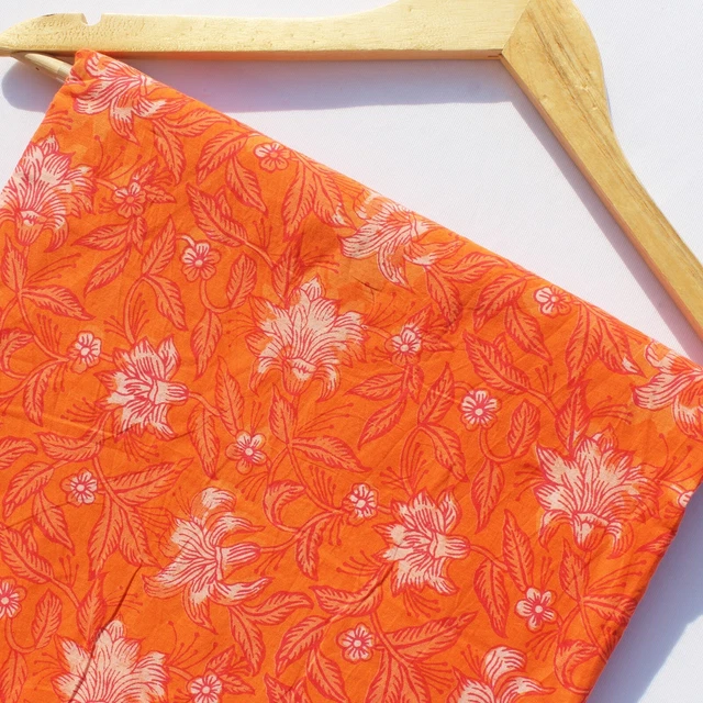 Indio Hand Block Estampado Floral Algodón Jaipuri Por 4.6m Tejido Multi