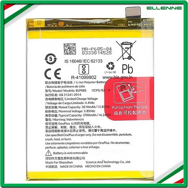 ✅ Batteria Per Oneplus 1+ Blp685 Per One Plus 6T 3700Mah Ricambio Sostituzione ✅