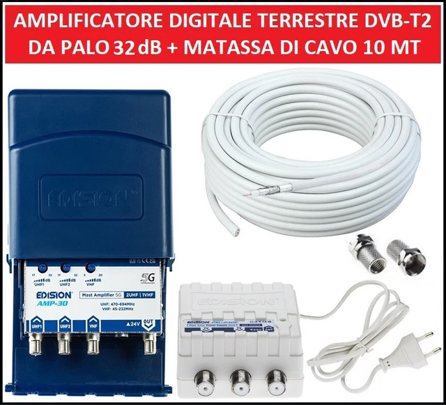 Alimentatore Per Antenna TV Vsnetwork AL01, 12V 100mA, 1 Uscita DTT, Amplificatore Incorporato