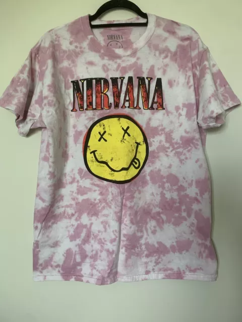 Nirvana Pink Tie Dye Graphic Tee Shirt Size Large