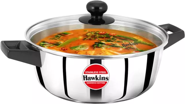 Hawkins Stainless Steel Casserole Dish Cook & Serve Pan  with Vented Glass,