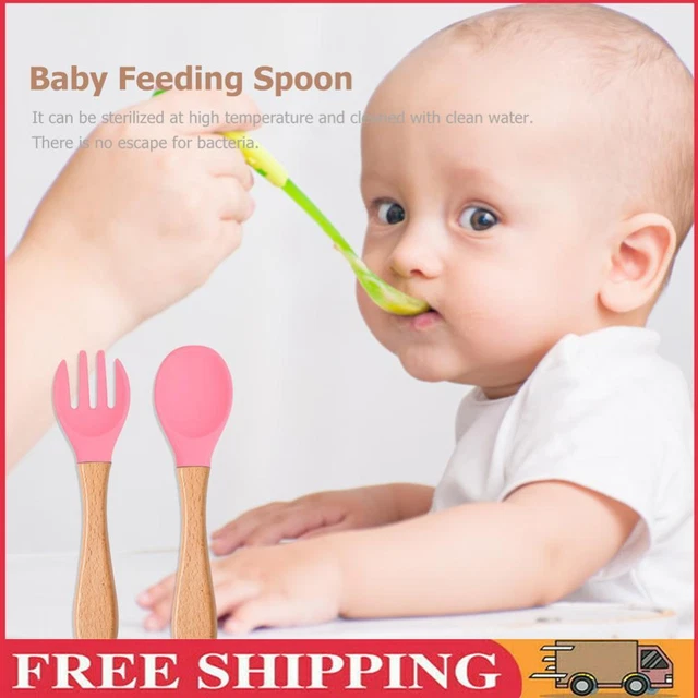 Baby Wooden Silicone Feeding Spoon Toddlers BPA-free Tableware (14)