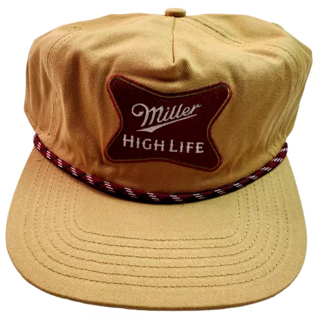 Miller High Life Trucker Rope Vintage Style Snapback Baseball Hat Tan New