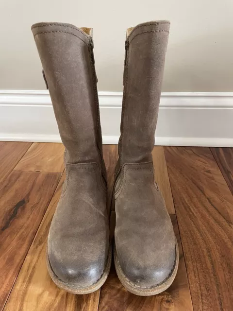 BORN Tonic Wet Weather Gray  Suede Mid Calf Rustic Boots Women's 7 Preowned