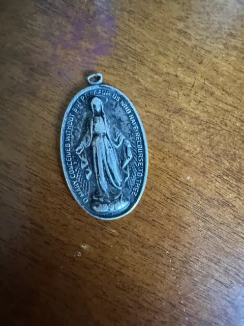 Vintage Creed Sterling Silver Mary MIRACULOUS Medal Pendant 9.6 Grams 925