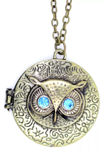 Vintage style bronze colour owl locket pendant necklace