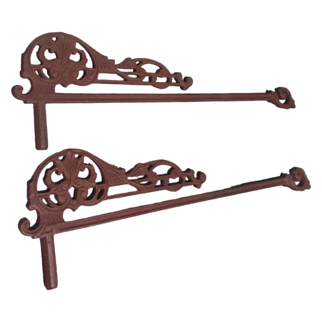 Antique Pair Of Cast Iron Brass Finish Adjustable Swing Arm Drapery Hanging Rods