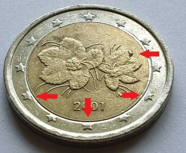 2 Euro Münze Frankreich 2001 Fehlprägung Wert 2 EURO MÜNZE Fehlprägung Finnland 2001 Spiegelei Sterne dezentriert