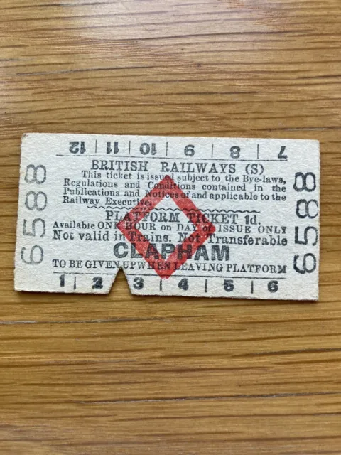 Railway Ticket: British Railways (S) Platform Ticket Clapham - 1962