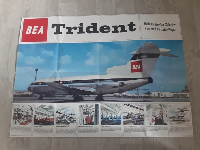 British European Airways Trident Airline Poster / Brochure BEA Hawker Siddeley