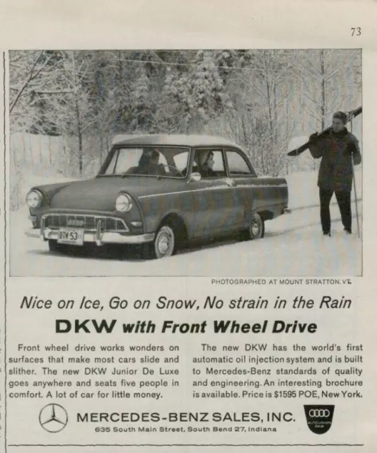 1962 DKW Junior De Luxe Front Wheel Drive Go on Snow Photo VINTAGE PRINT AD